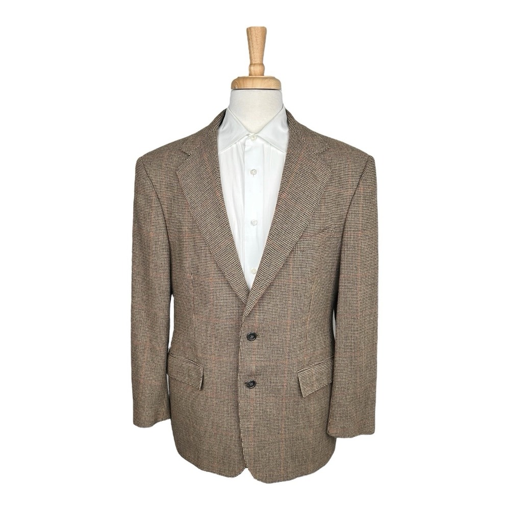 Polo Ralph Lauren Tan Orange Red Checked VTG Pure Wool Men’s Blazer Size 44R